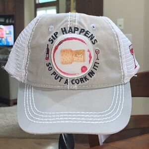 WINE Theme Snapback Baseball Cap Taupe-y Tan Gray with White New